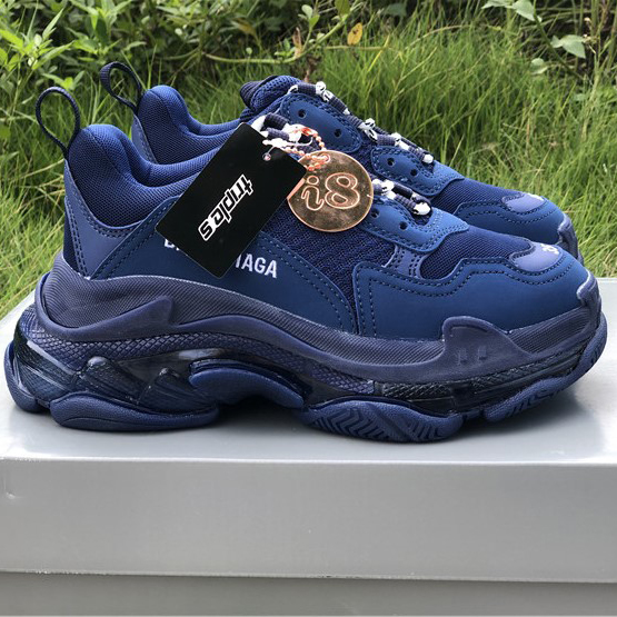 Balenciaga Triple S Clear Sole Sneakers In Navy Blue